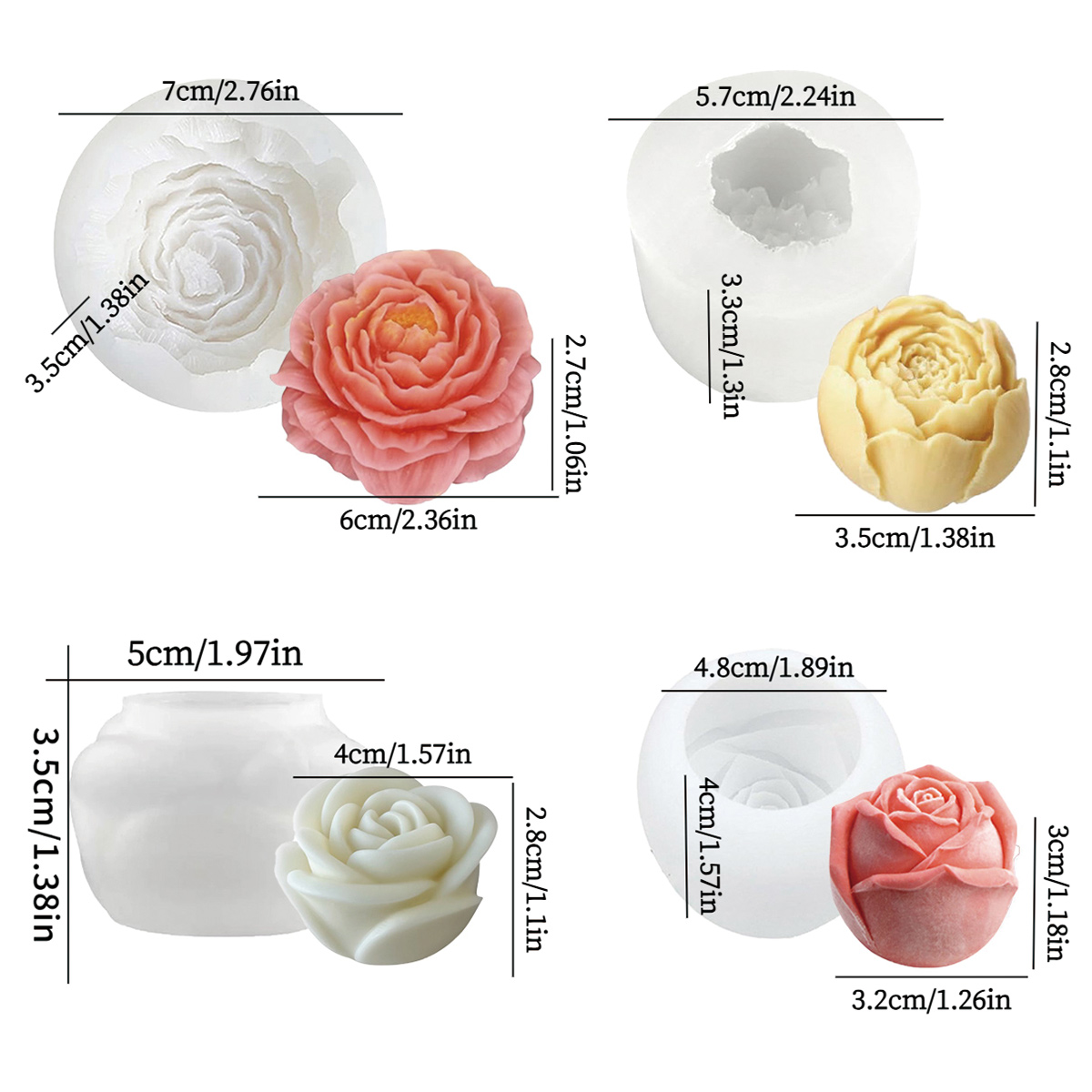 Candle Making Set - 4pcs Floral Mold Set - Peony,