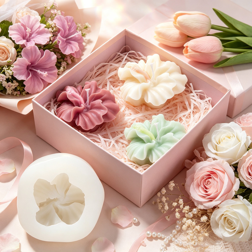 Candle Making Set - 2pcs Hibiscus Flower Candle Mold,Flower Silicone
