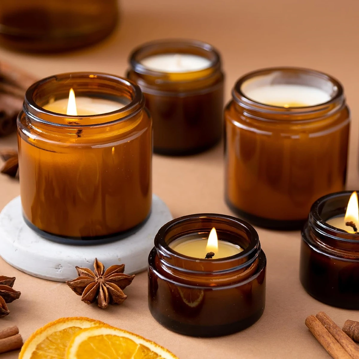 Glass Candle Jars, 4oz Amber R - Candle Making Jars With Lids recension och pris