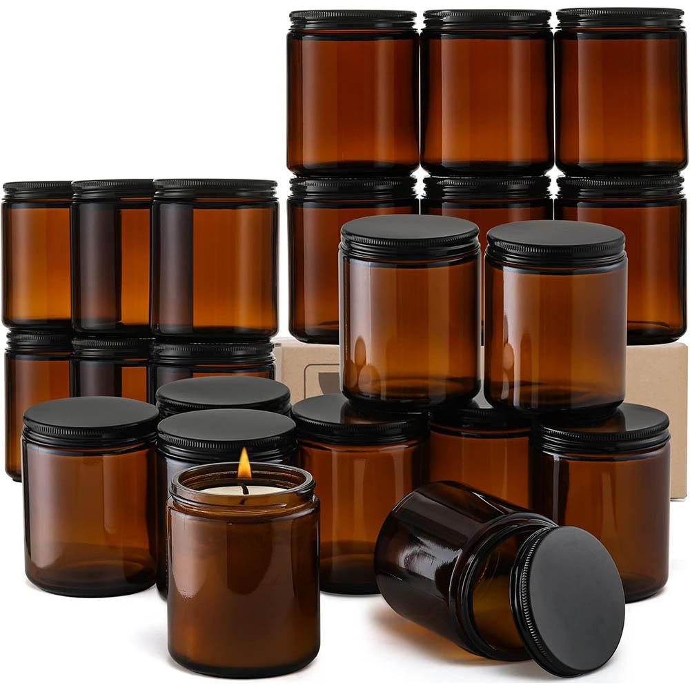 8oz Amber Glass Jars with Blac - Candle Making Jars With Lids recension och pris
