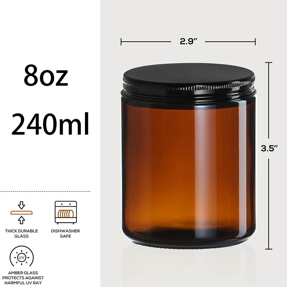 8oz Amber Glass Jars with Blac - Candle Making Jars With Lids recension och pris