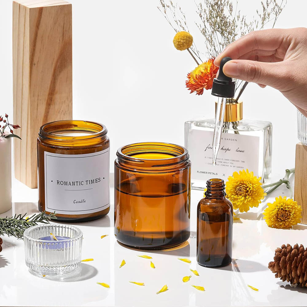 8oz Amber Glass Jars with Blac - Candle Making Jars With Lids recension och pris