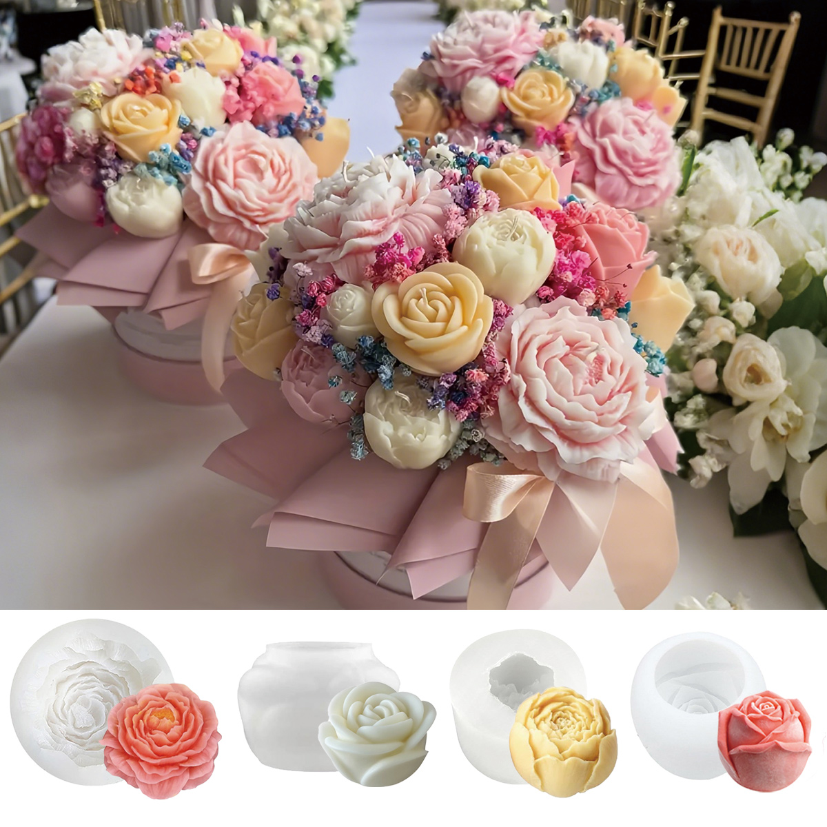 4pcs Floral Mold Set - Peony,  - Candle Making Set recension och pris